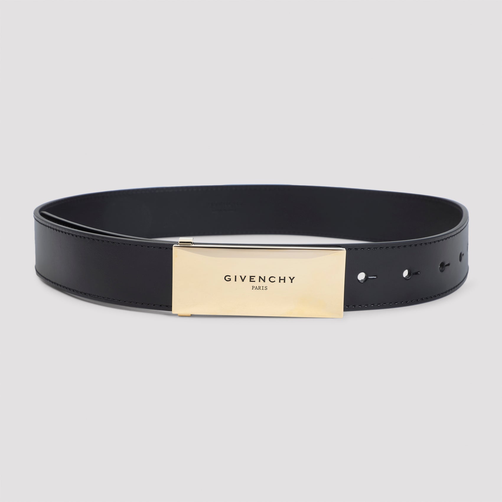 GIVENCHY Metal Plaque Leather Belt - 4cm Width