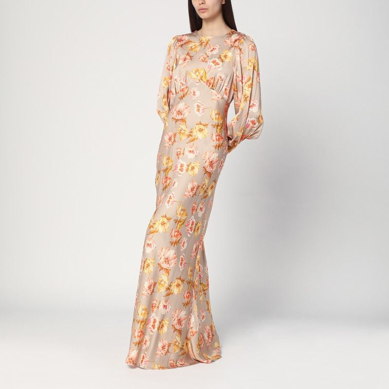 MALINA Long Floral Print Dress with Balloon Sleeves
