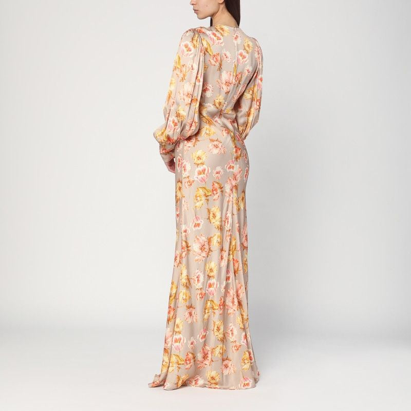 MALINA Long Floral Print Dress with Balloon Sleeves