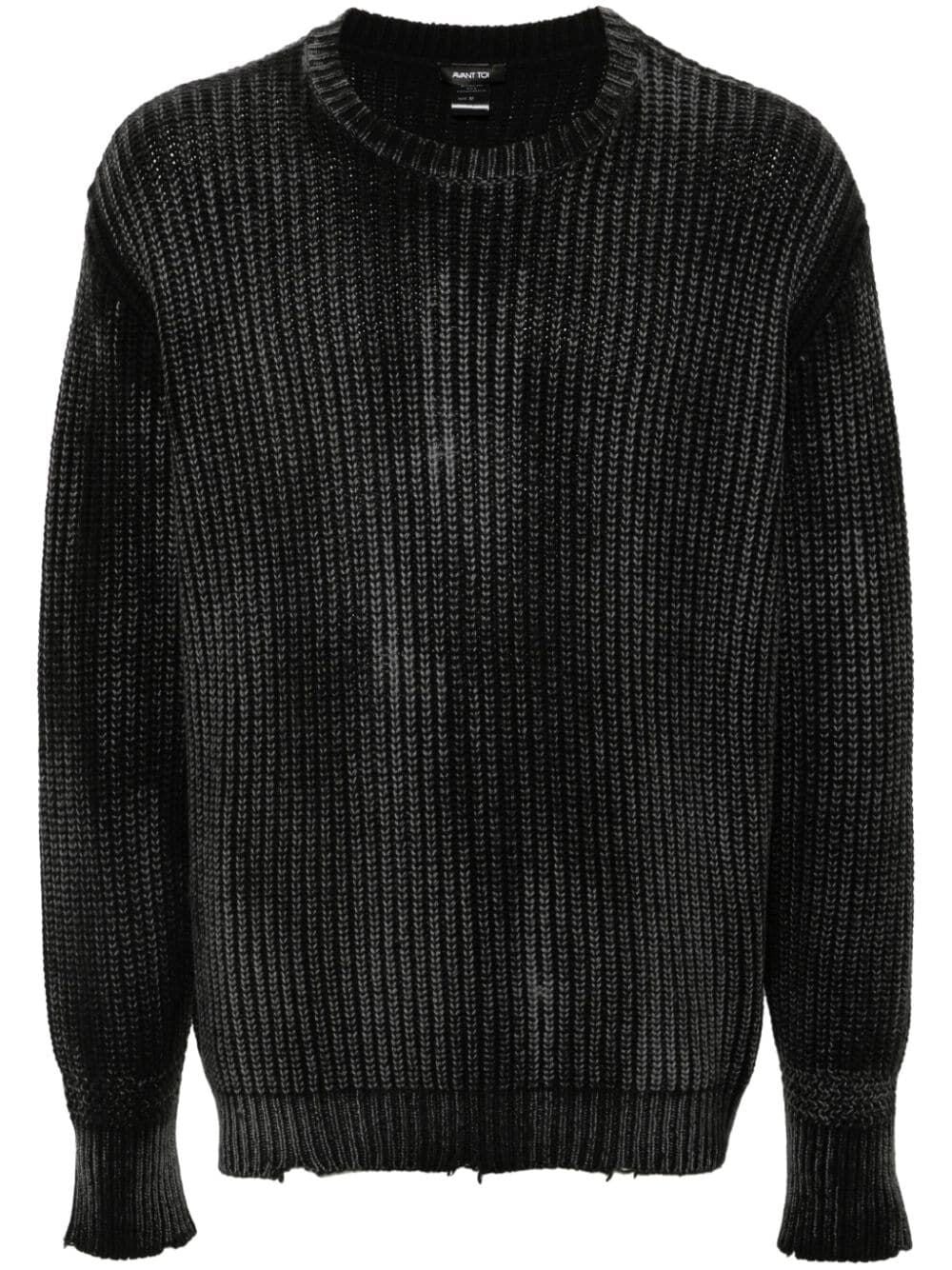 AVANT TOI Tonal Effect Ribbed Round Neck Pullover in Cashmere and Wool