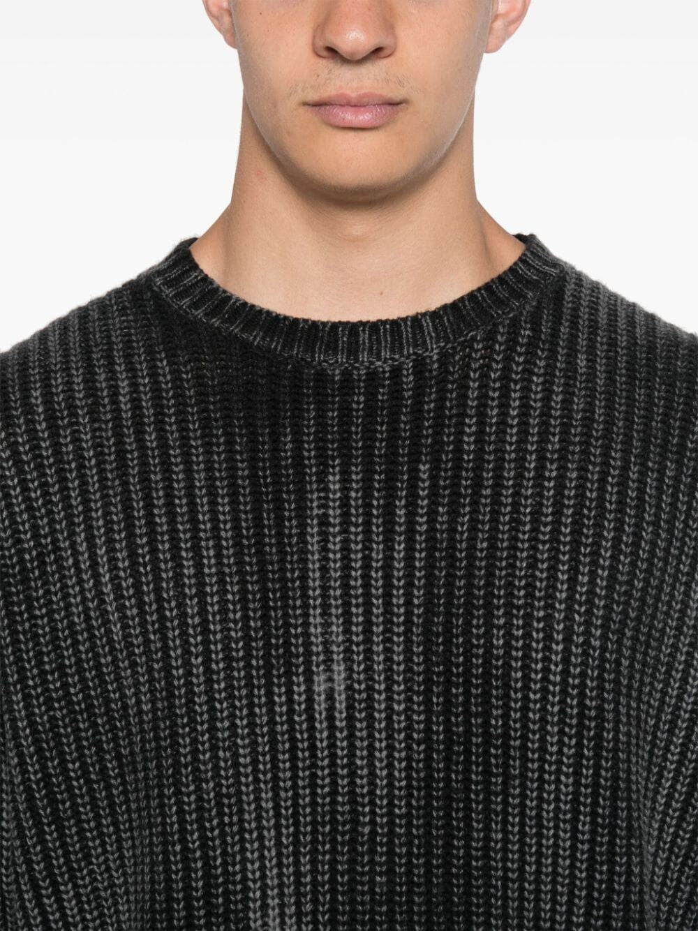 AVANT TOI Tonal Effect Ribbed Round Neck Pullover in Cashmere and Wool
