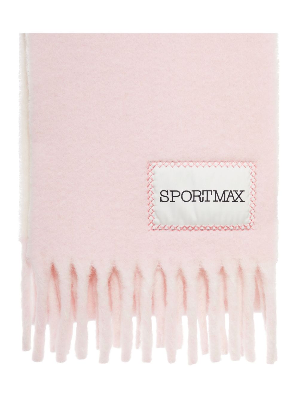 MAX MARA SPORTMAX Wool Scarf with Fringed Hem and Logo Patch