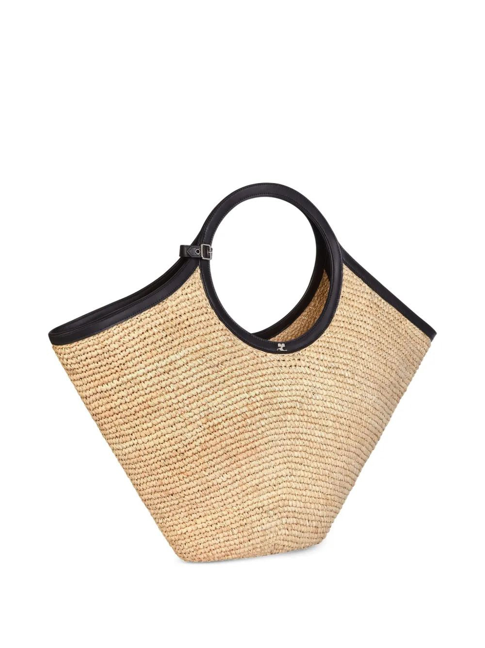 COURREGÈS Extra Large Natural Raffia Shopping Bag with Black Handles