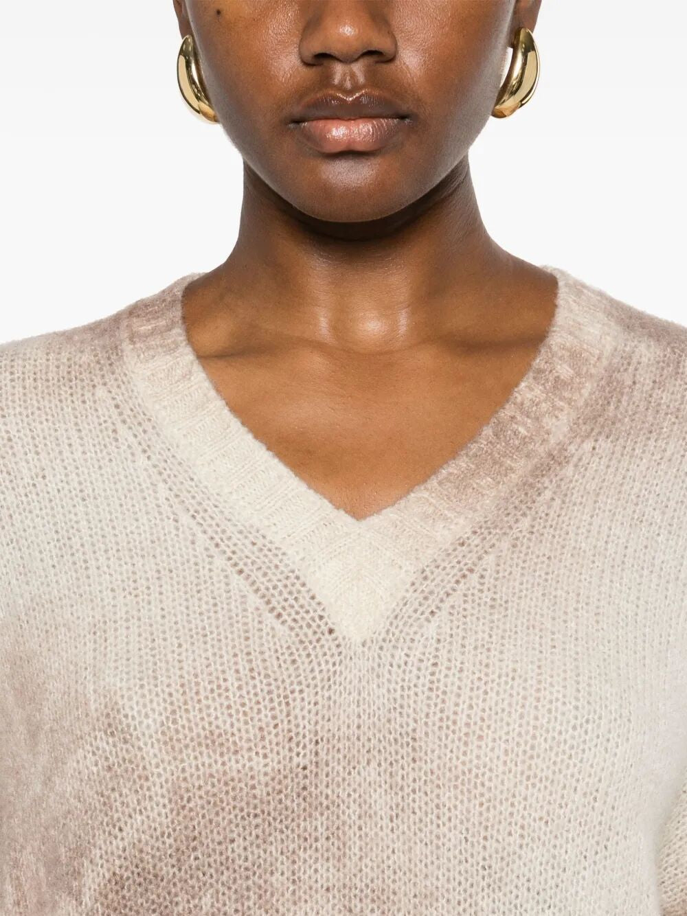 AVANT TOI Marble Effect Brushed Cashmere and Silk V Neck Oversized Pullover