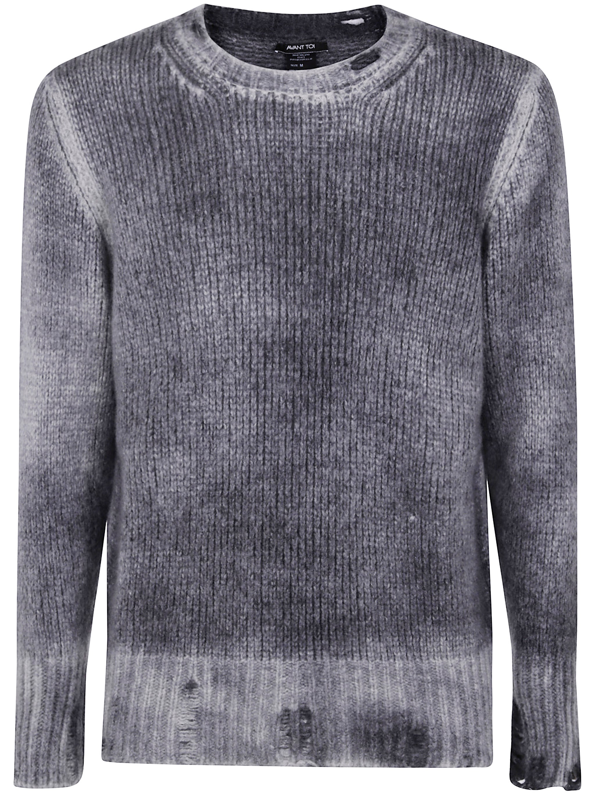 AVANT TOI Hand Painted Round Neck Pullover in Cashmere Silk with Destroyed Edges