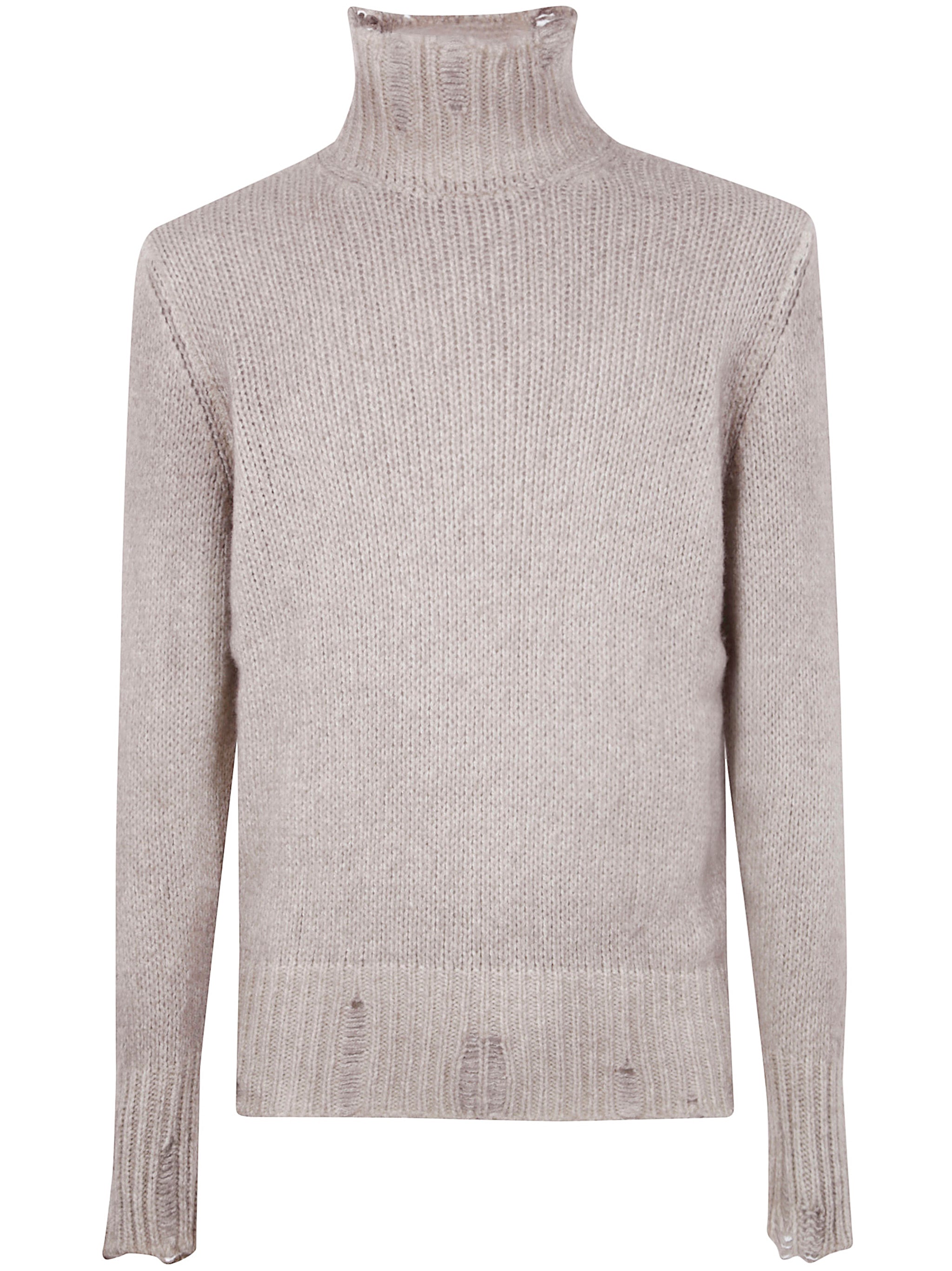 AVANT TOI Hand Painted Cashmere and Silk High Neck Pullover with Destroyed Edges