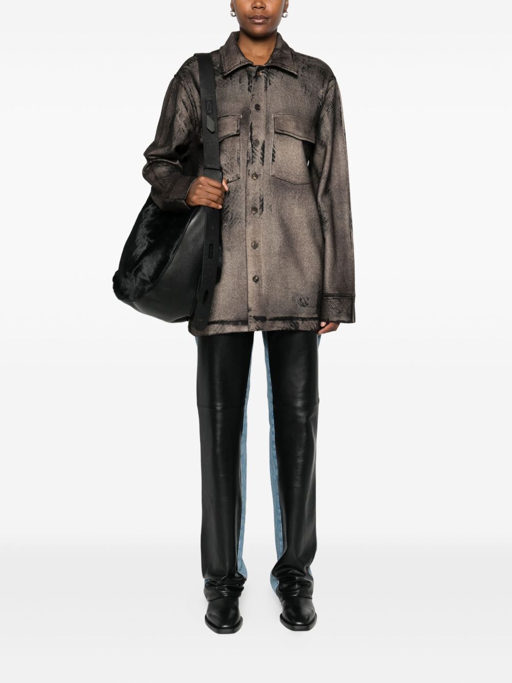 AVANT TOI Wool and Cashmere Blend Abstract Print Button-Down Shirt