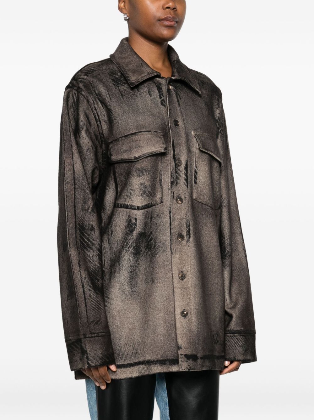 AVANT TOI Wool and Cashmere Blend Abstract Print Button-Down Shirt