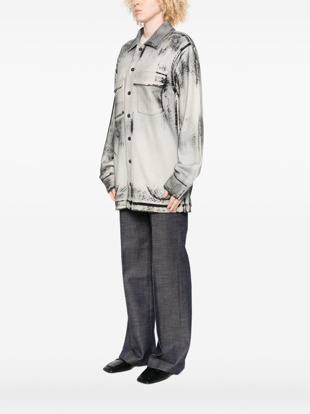 AVANT TOI Wool and Cashmere Blend Abstract Print Shirt for Women