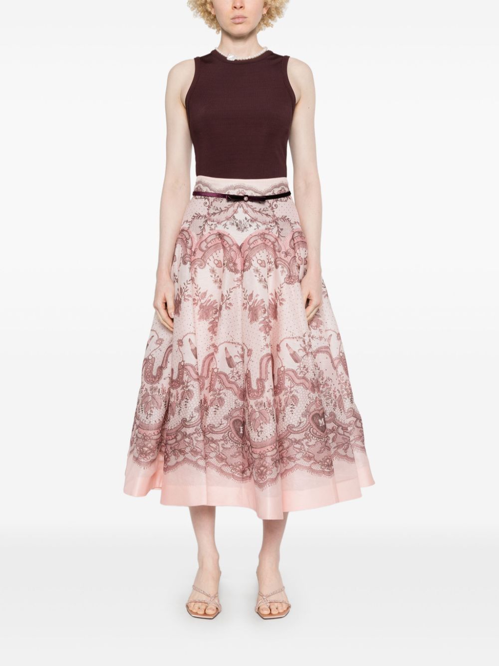 ZIMMERMANN Flared Midi Skirt with Adjustable Waist Belt