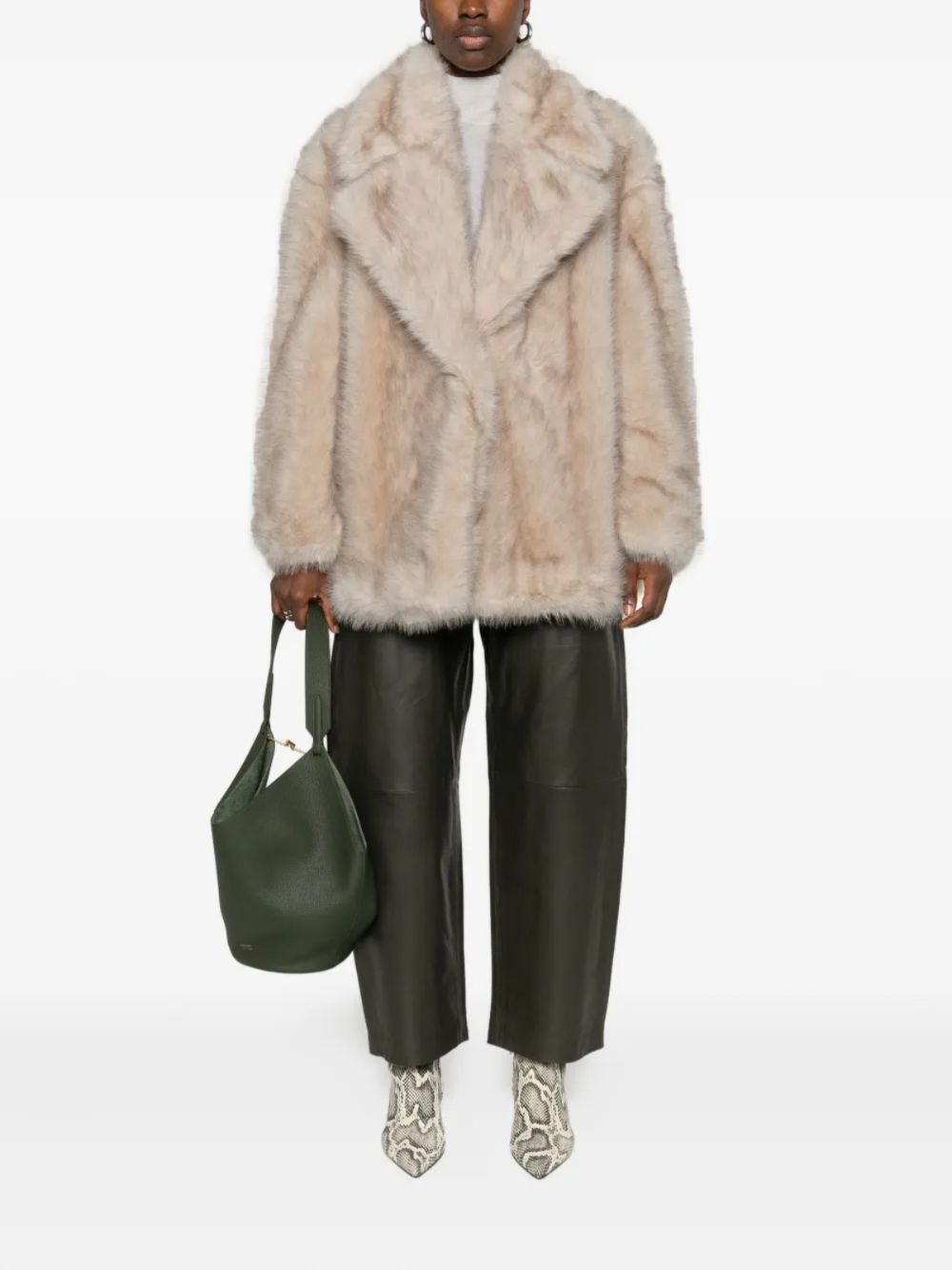 MAX MARA SPORTMAX Faux-Fur Jacket with Notched Lapels and Self-Tie Belt for Women