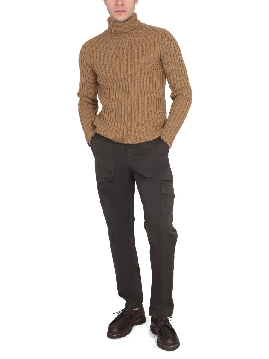 TEN C Men's High Neck Ribbed Turtleneck Sweater
