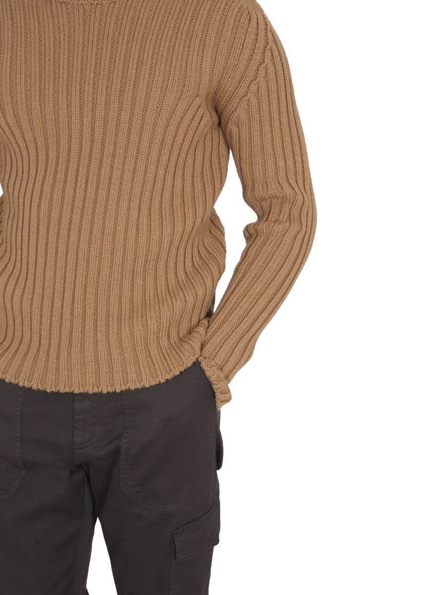 TEN C Men's High Neck Ribbed Turtleneck Sweater