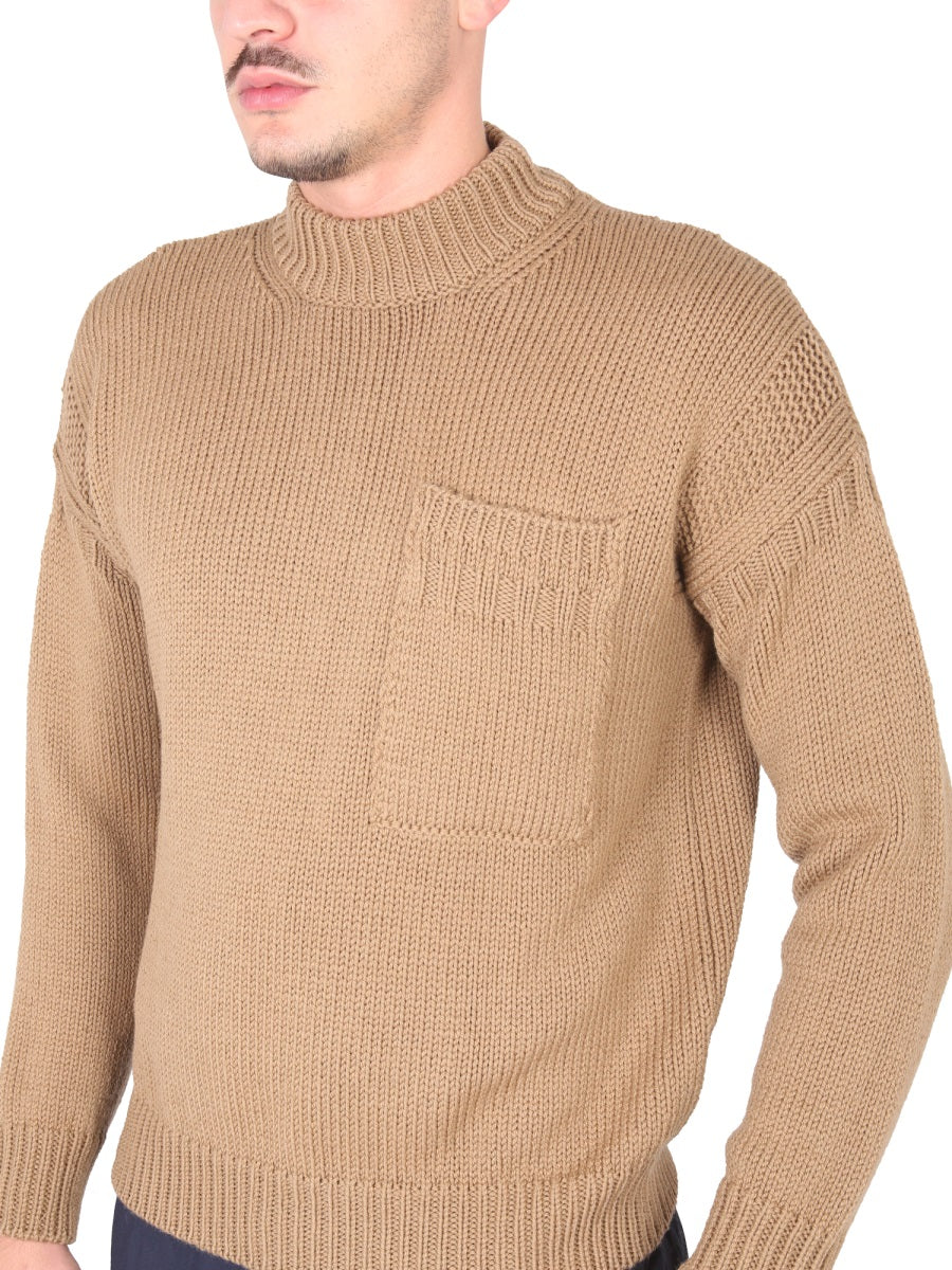 TEN C High Neck Ribbed Turtleneck Shirt for Men