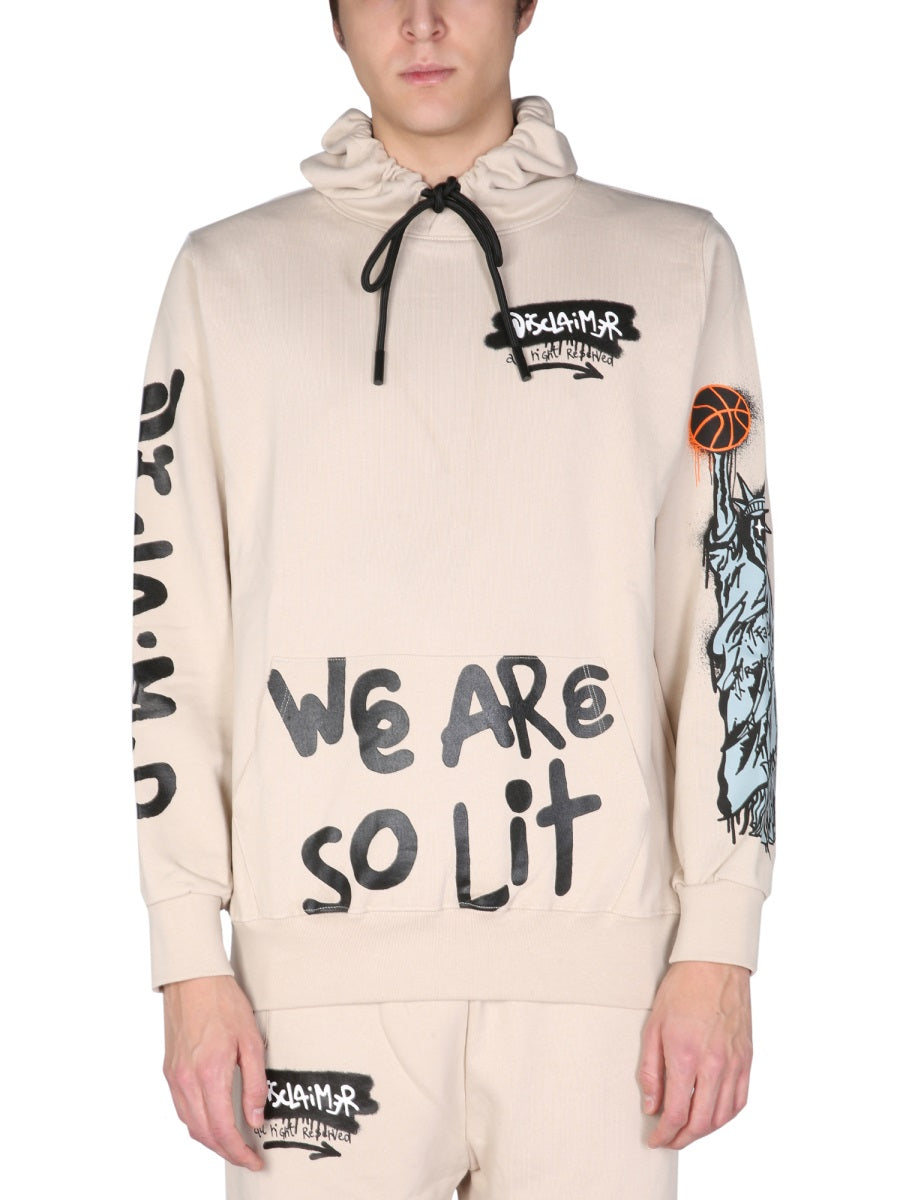 DISCLAIMER Logo Print Drawstring Hooded Sweatshirt