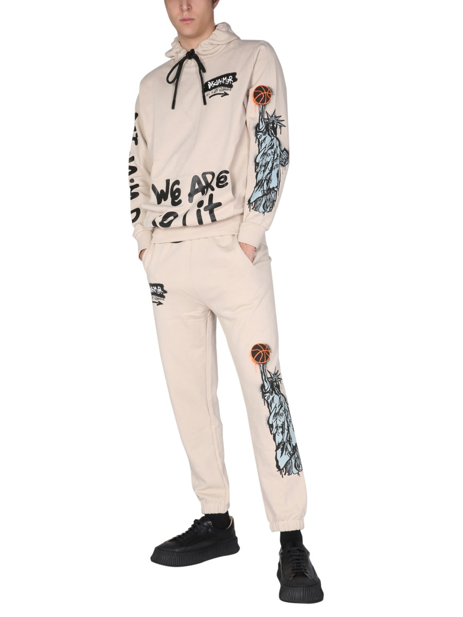 DISCLAIMER Logo Print Drawstring Hooded Sweatshirt