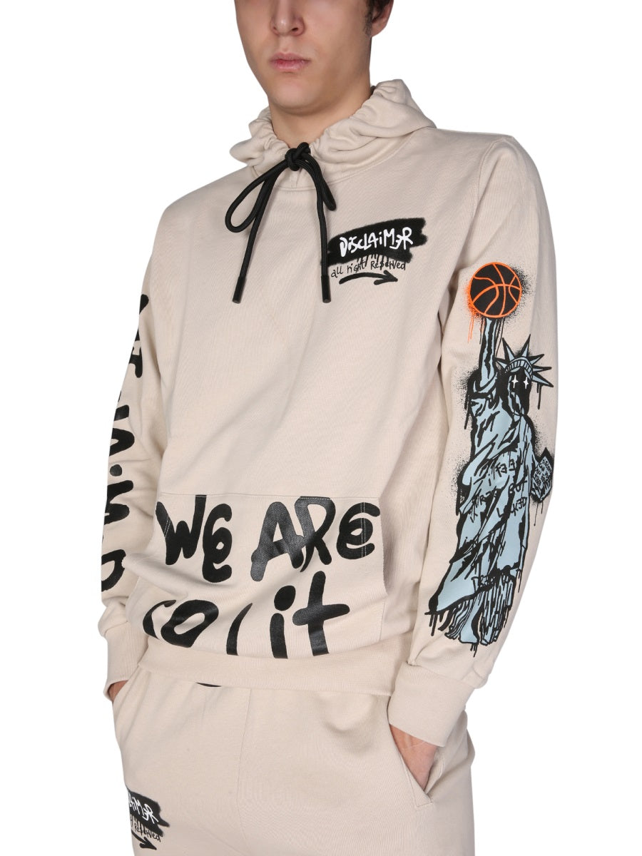 DISCLAIMER Logo Print Drawstring Hooded Sweatshirt