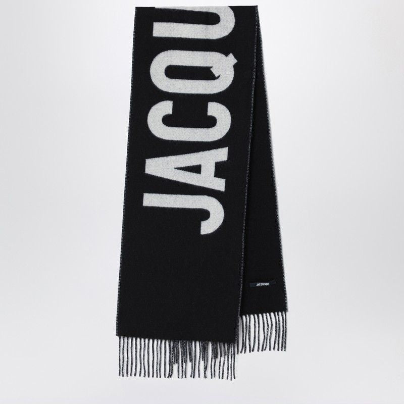 JACQUEMUS Wool Scarf with Logo and Decorative Fringes