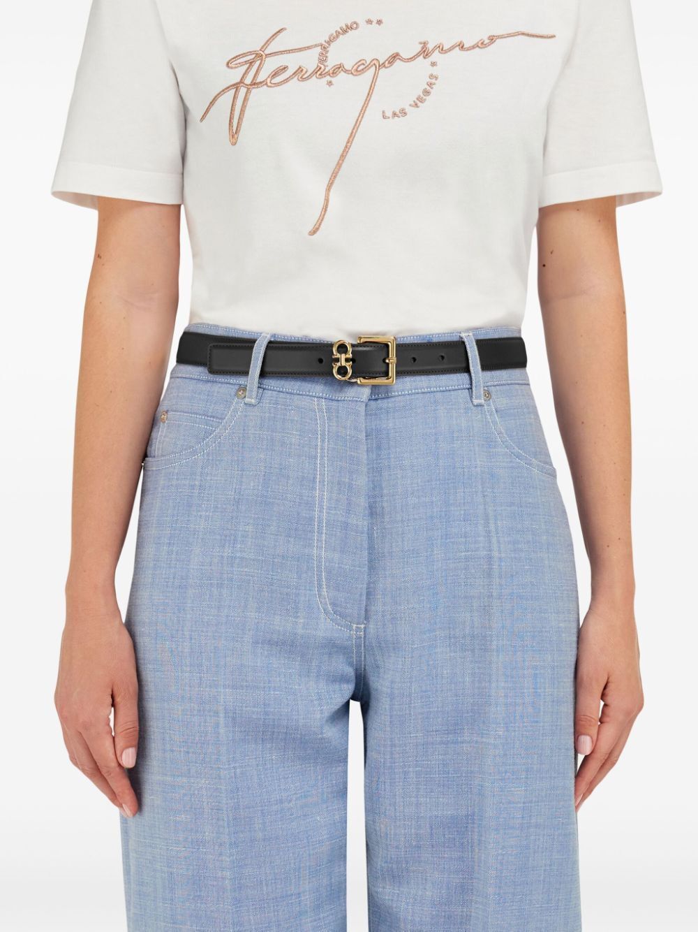 Ferragamo Double Gancini Hook Smooth Leather Slim Belt