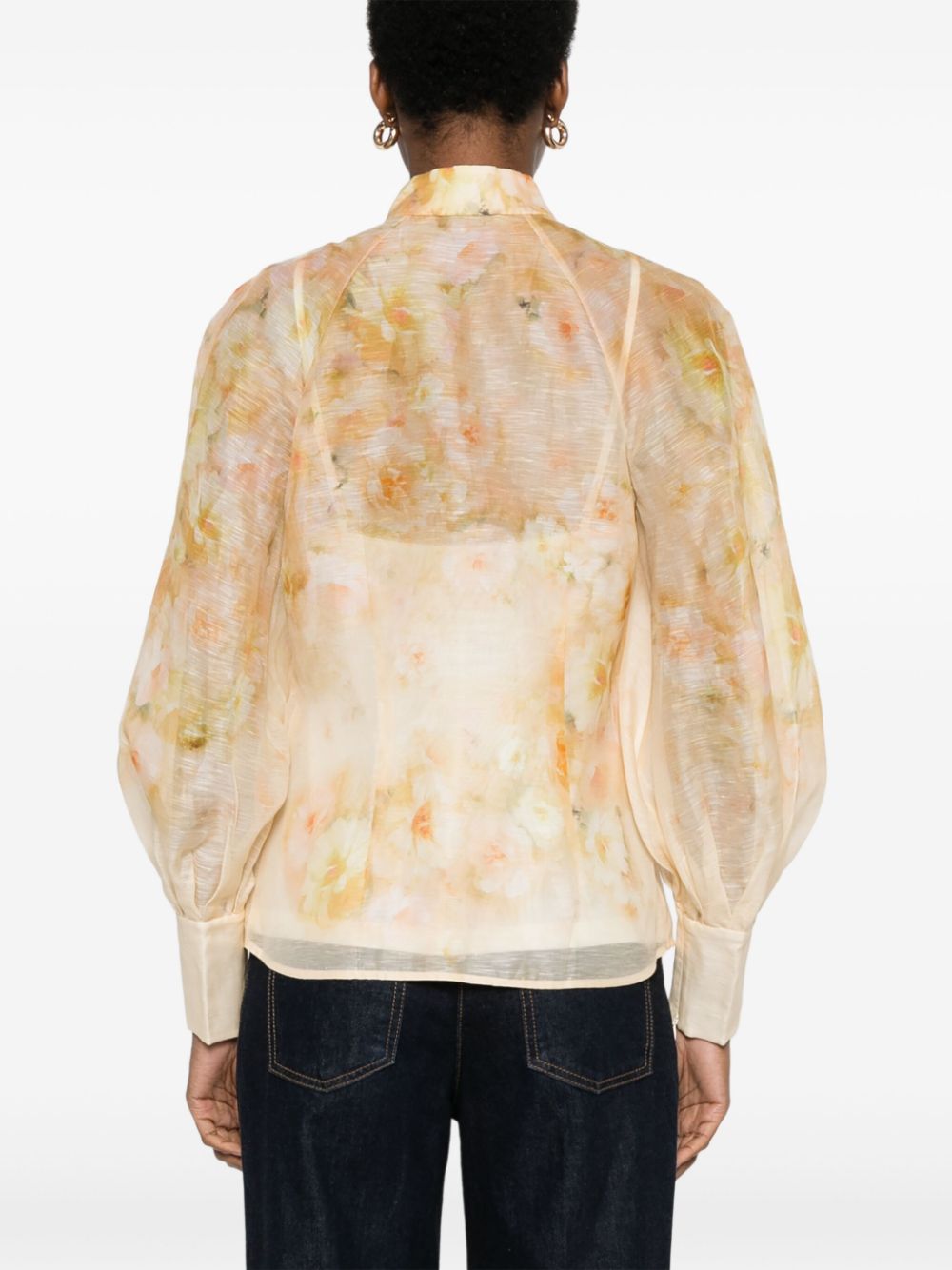 ZIMMERMANN Floral Printed Linen Blend Crush Shirt