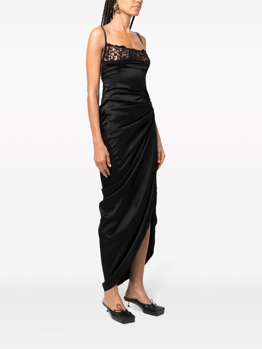 JACQUEMUS Asymmetric Floral-Embroidered Ankle-Length Dress