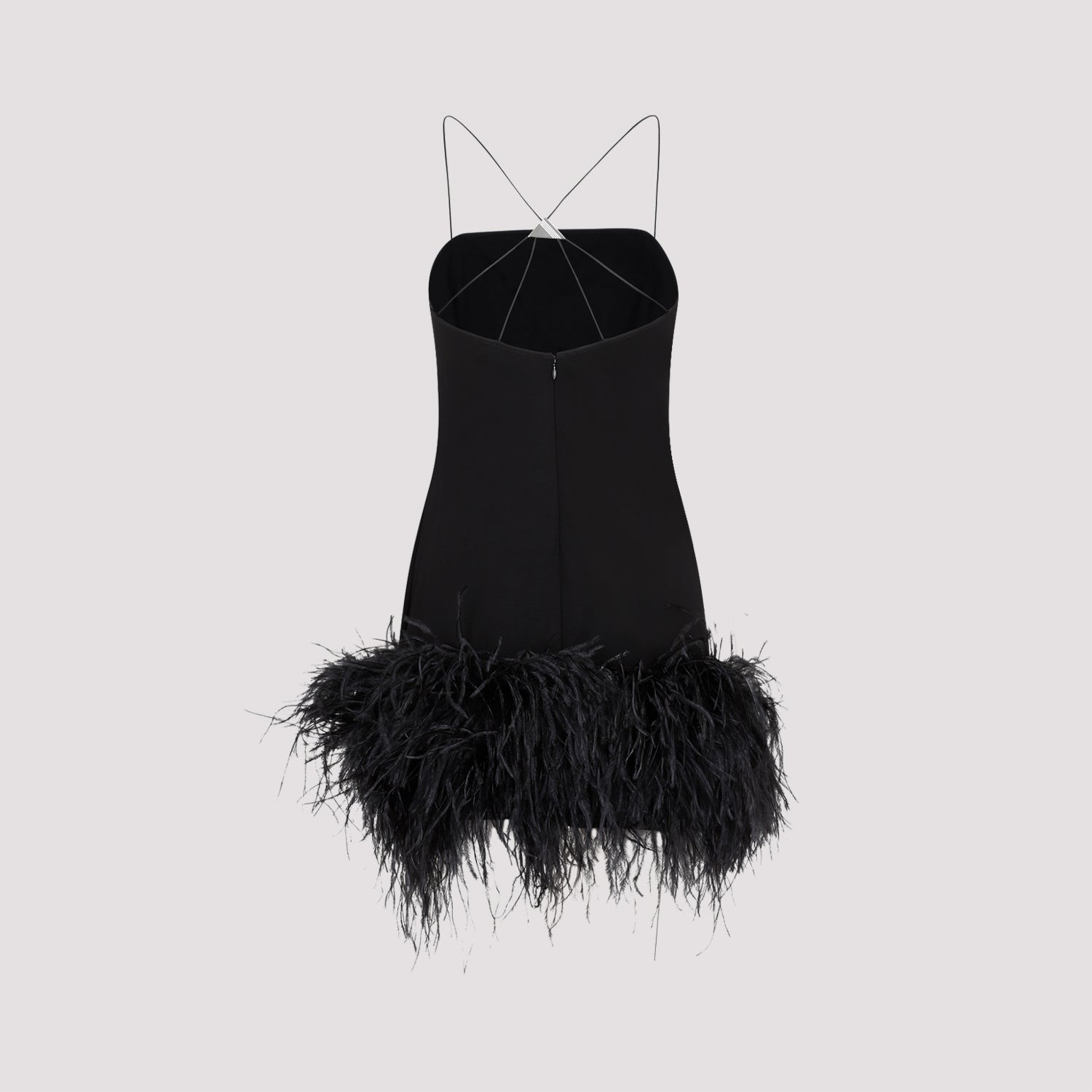 THE ATTICO Fujiko Compact Tech Mini Dress with Ostrich Boa Feathers