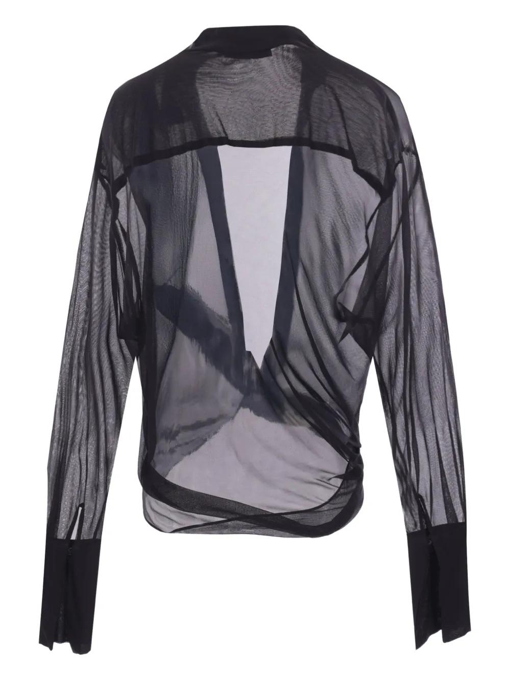 FRANCESCO MURANO Semi-Sheer Blouse with Pointed Collar and Asymmetric Hem