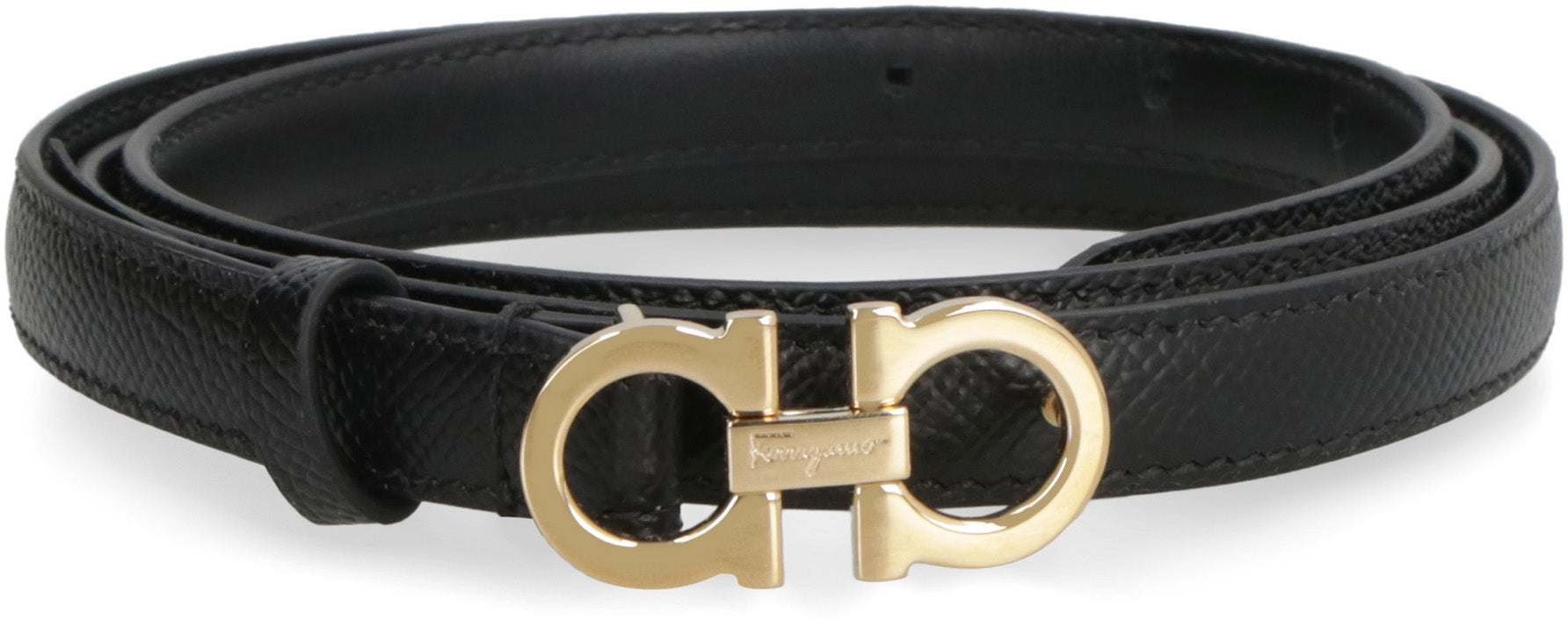 Ferragamo Gancini Hook Leather Belt 1.5 cm