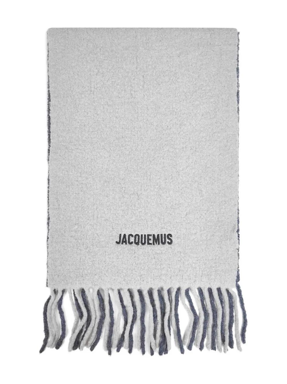 JACQUEMUS Rectangular Wool Blend Scarf with Embroidered Logo