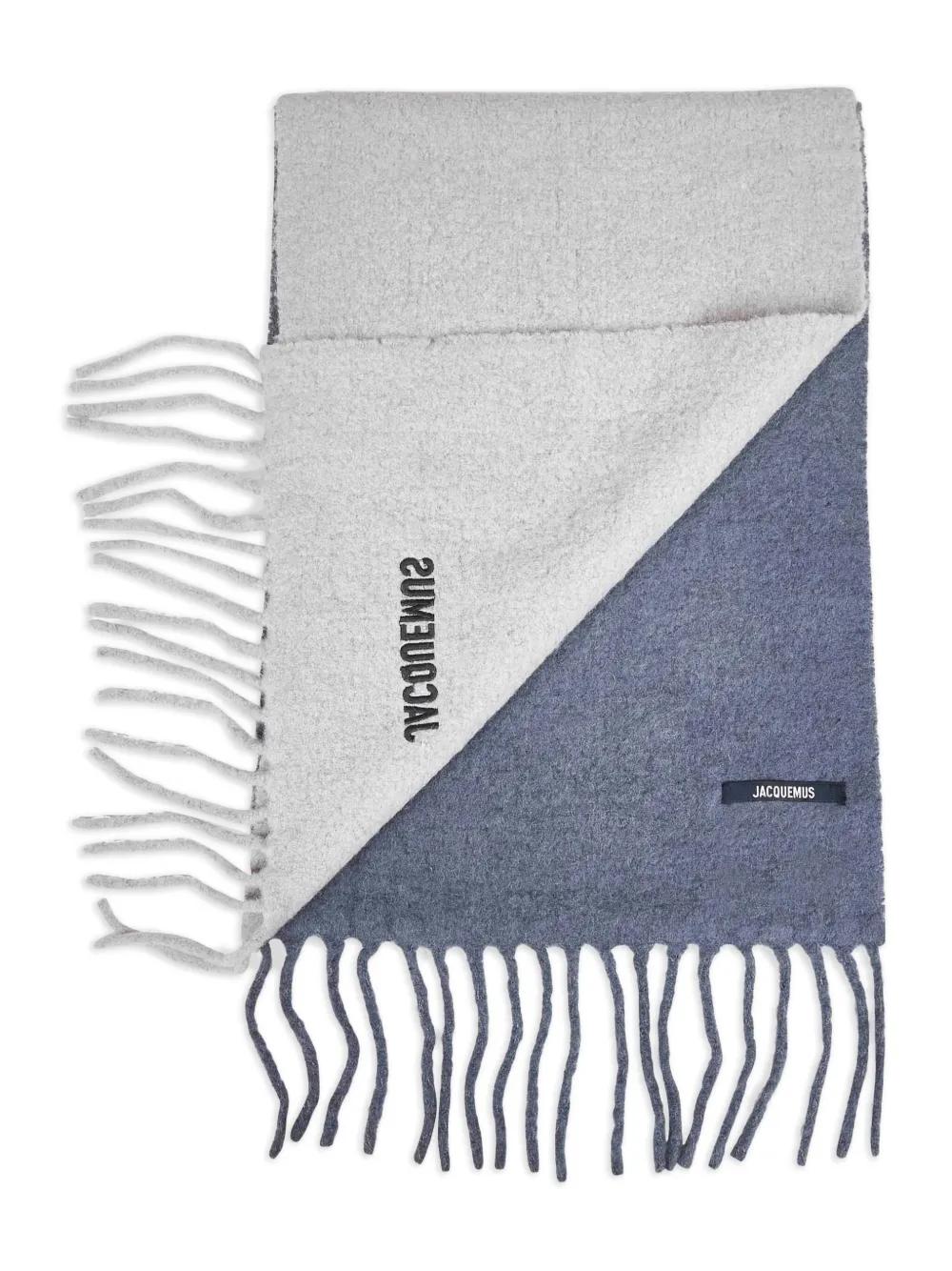 JACQUEMUS Rectangular Wool Blend Scarf with Embroidered Logo