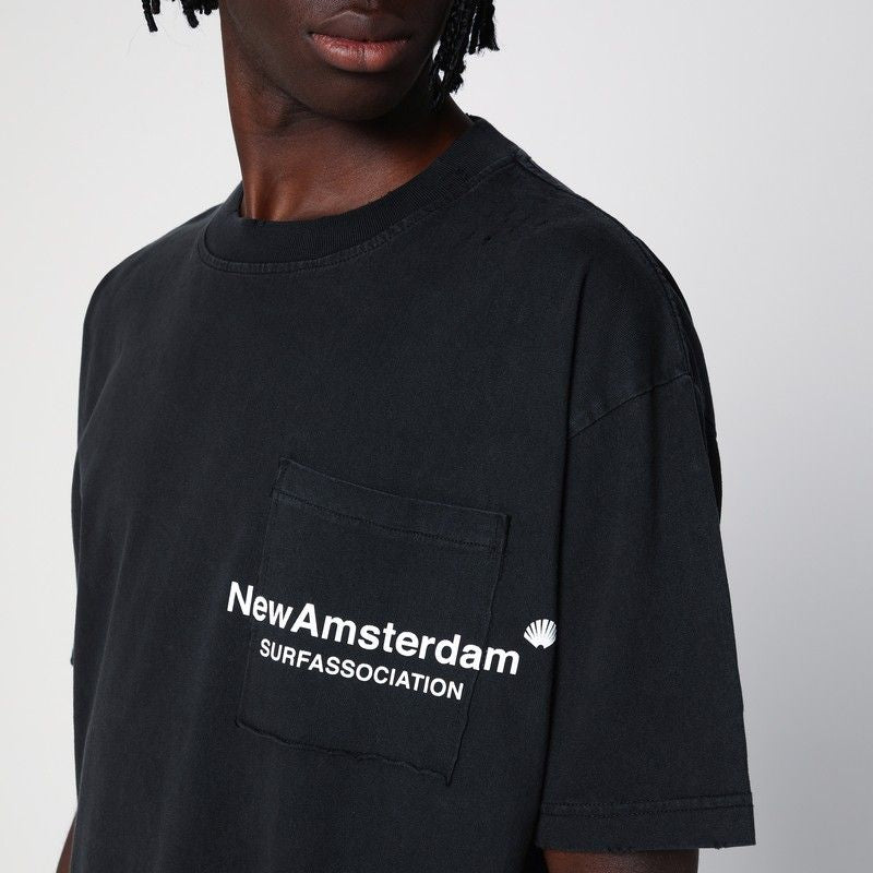 NEW AMSTERDAM SURF ASSOCIATION Oversized Cotton T-Shirt with Logo Print and Patch Pocket - FW24