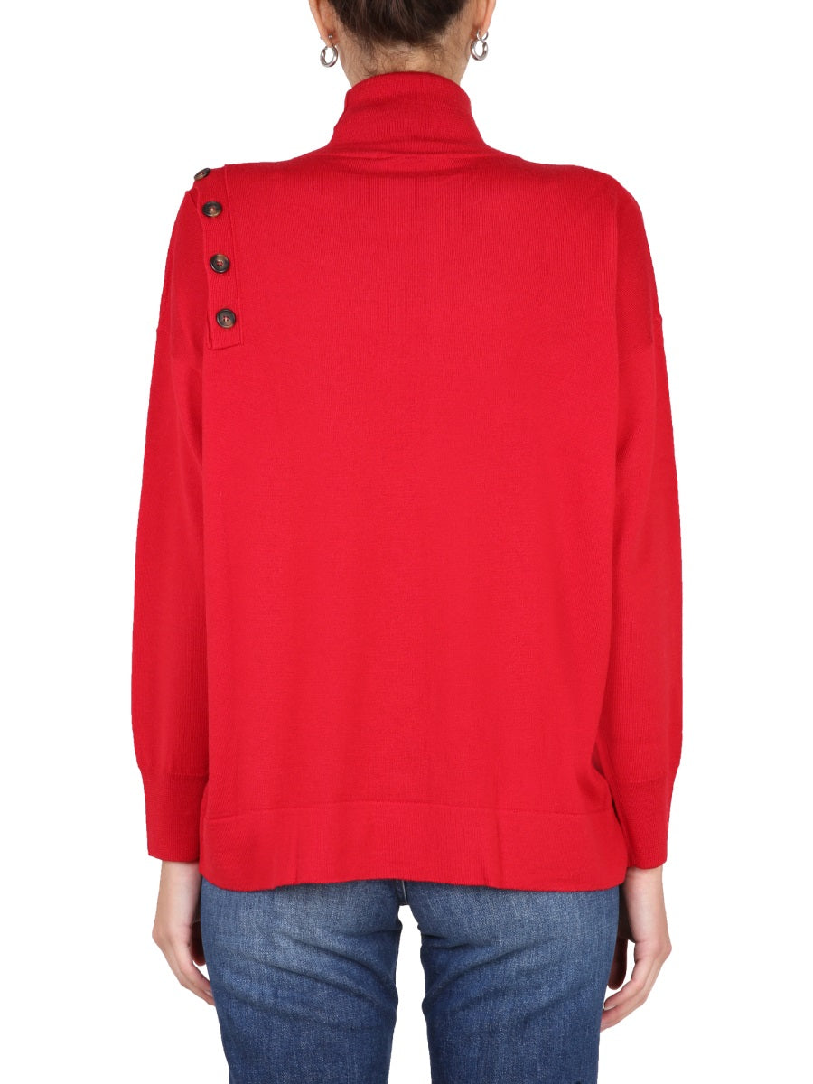 STEFANO MORTARI High Neck Shoulder Button Turtleneck Shirt