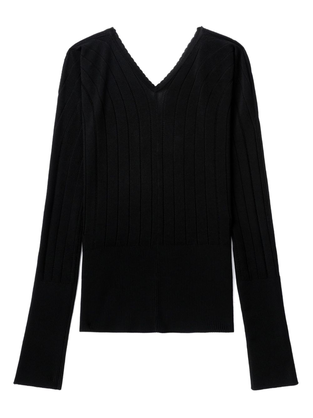 JACQUEMUS Ribbed Knit V-Neck Top with Long Sleeves