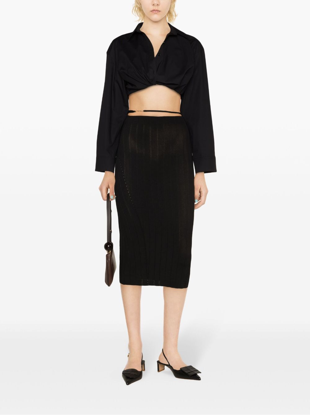 JACQUEMUS Lamb Leather Midi Skirt with Adjustable Waist