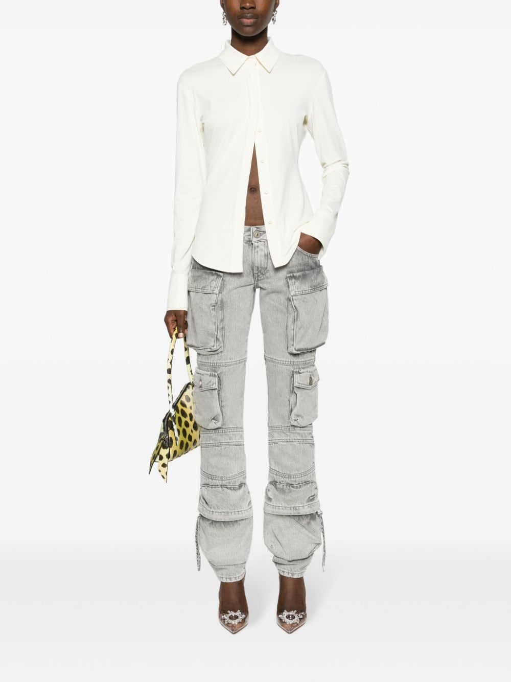 THE ATTICO Light Grey Cotton Denim Trousers with Cargo Pockets