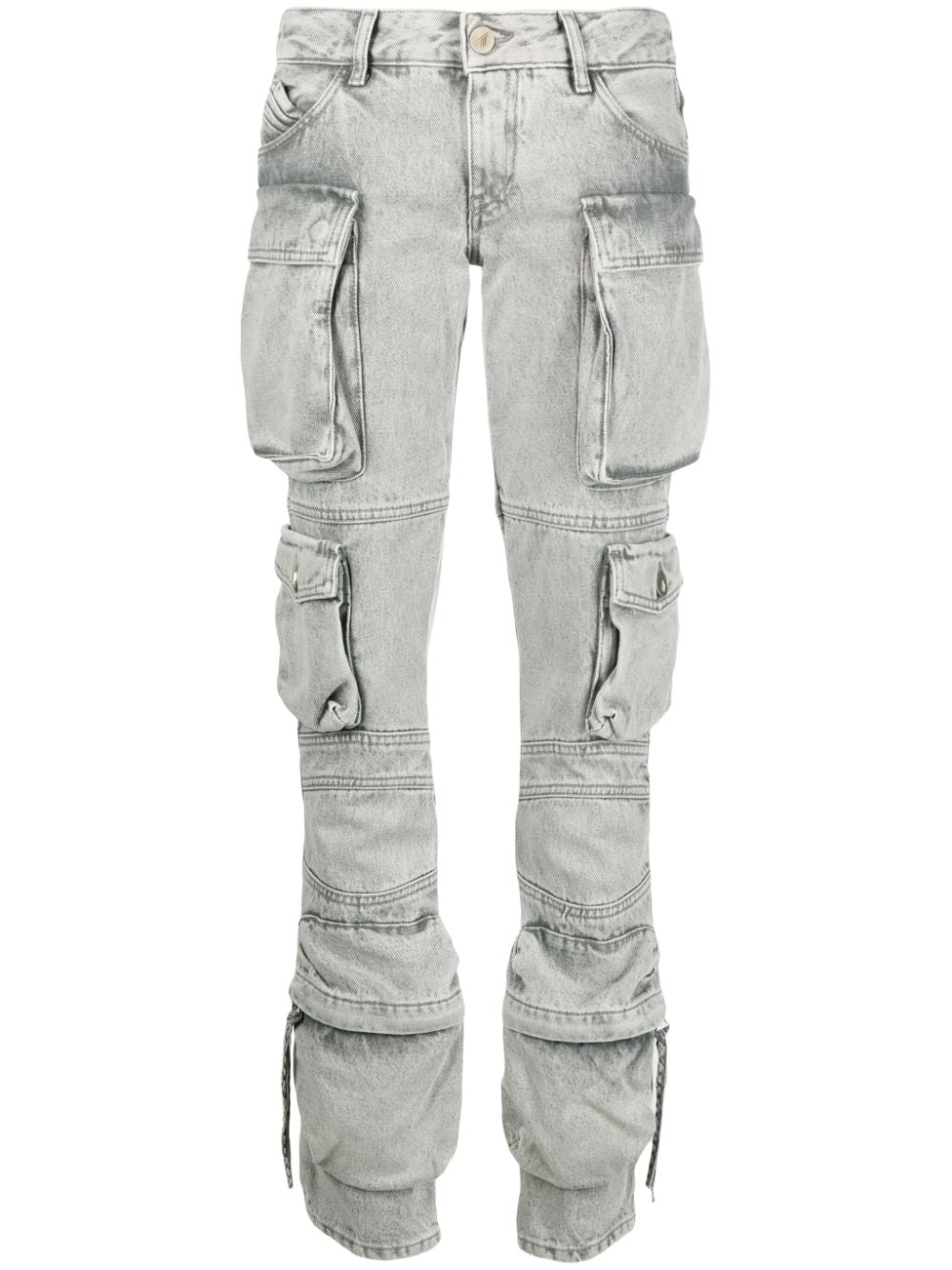 THE ATTICO Light Grey Cotton Denim Trousers with Cargo Pockets