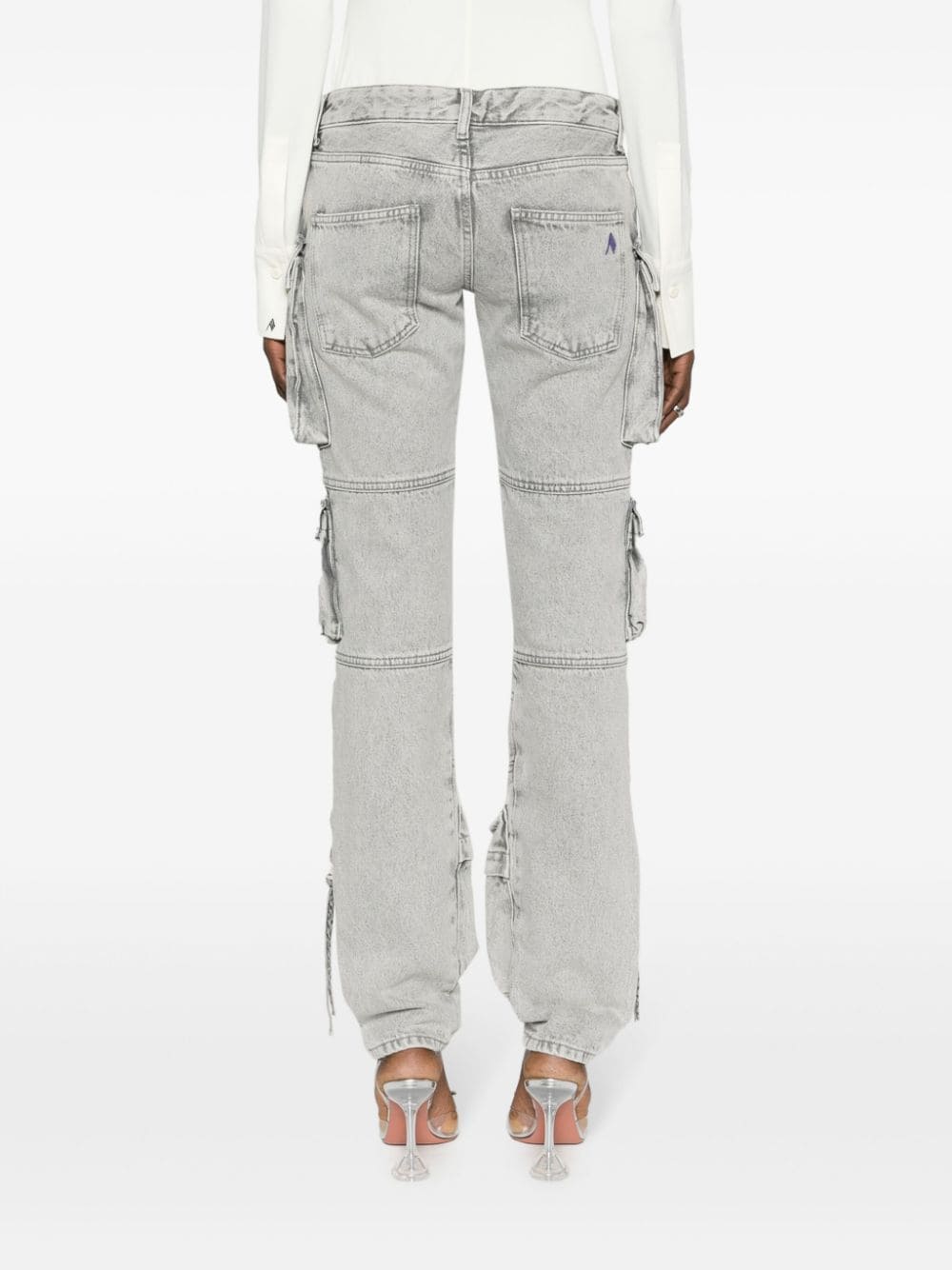 THE ATTICO Light Grey Cotton Denim Trousers with Cargo Pockets