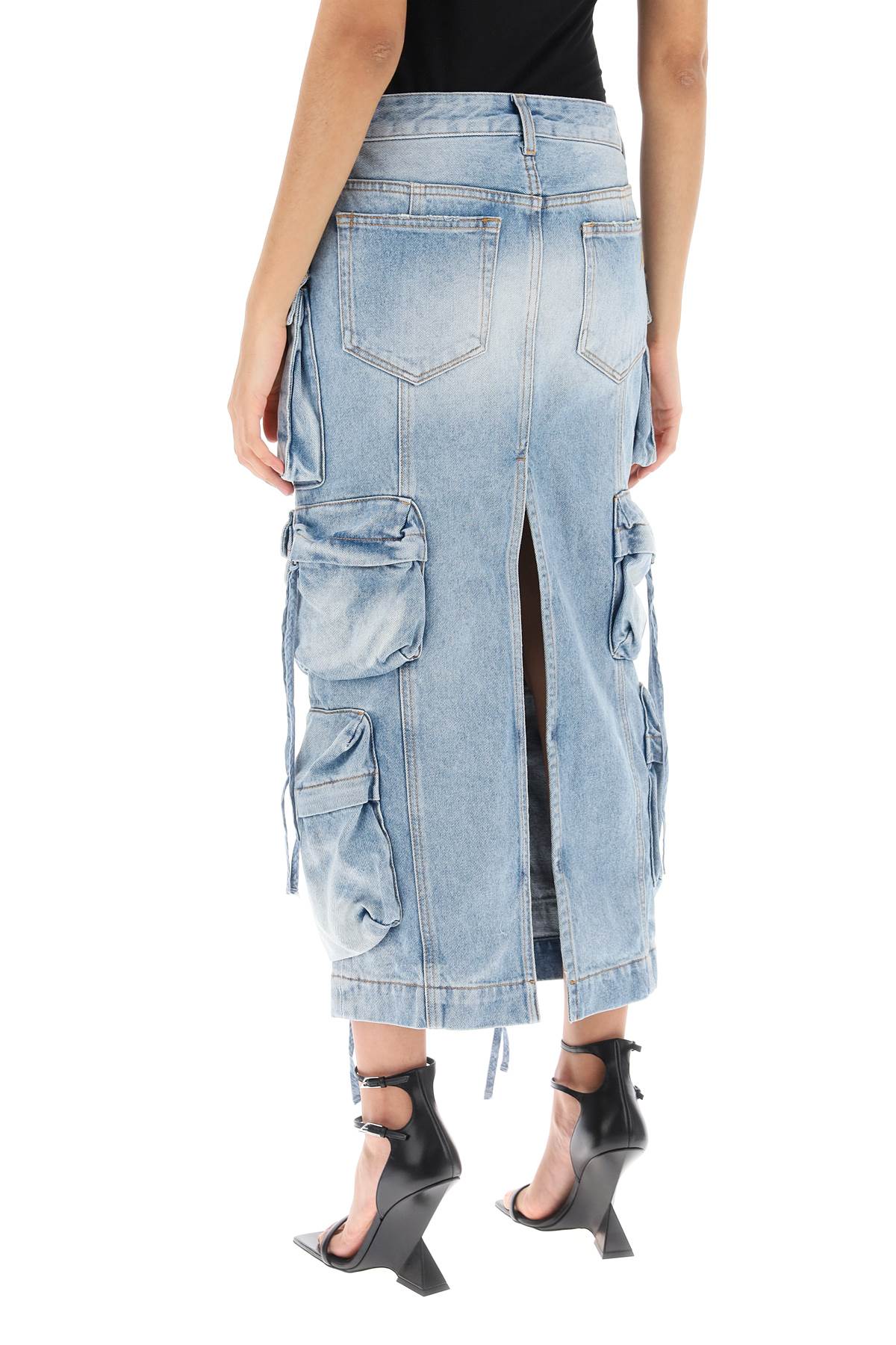 THE ATTICO Denim Cargo Midi Skirt