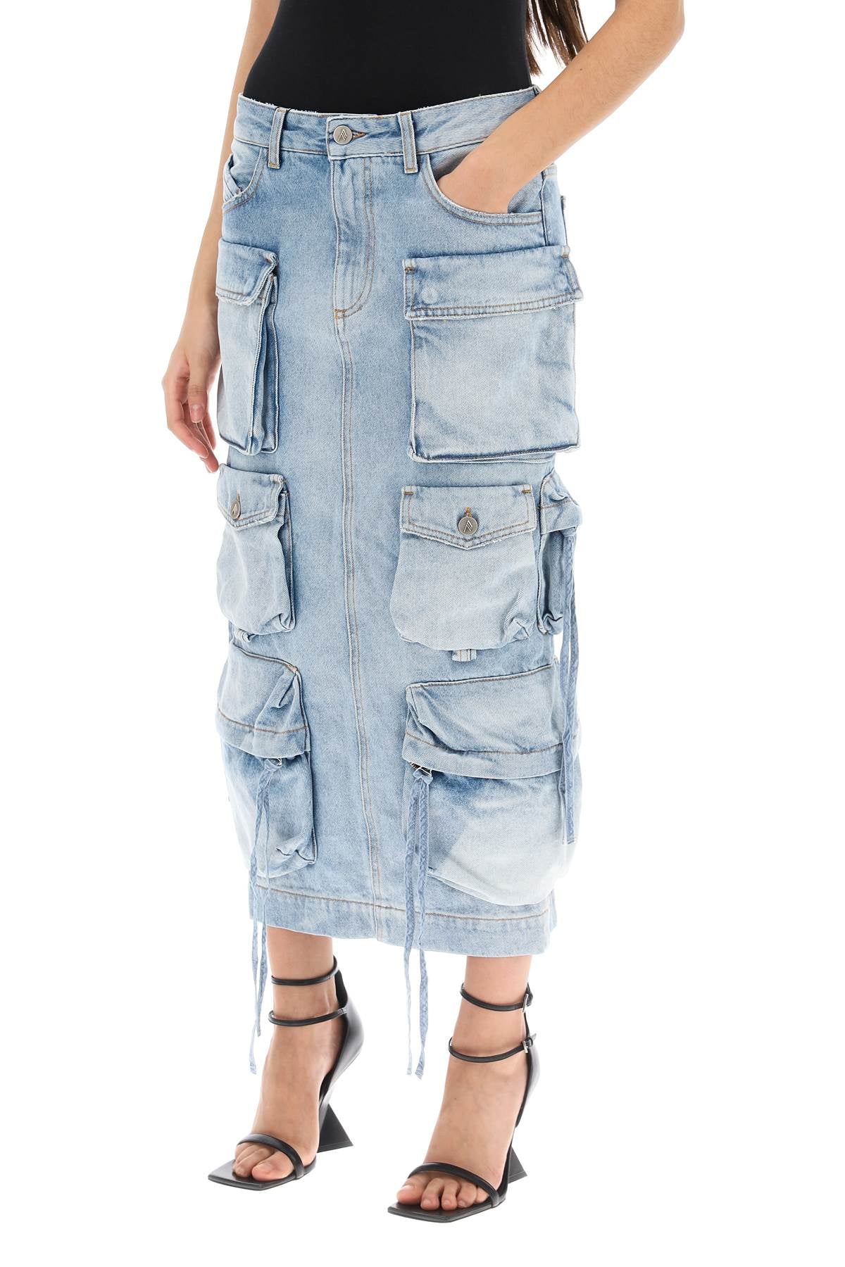 THE ATTICO Denim Cargo Midi Skirt