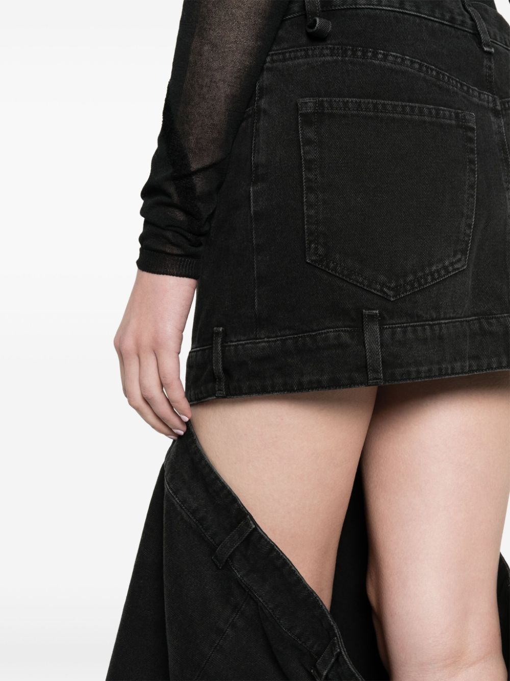 THE ATTICO Denim Mini Skirt with Embroidered Logo and Cut-Out Detail