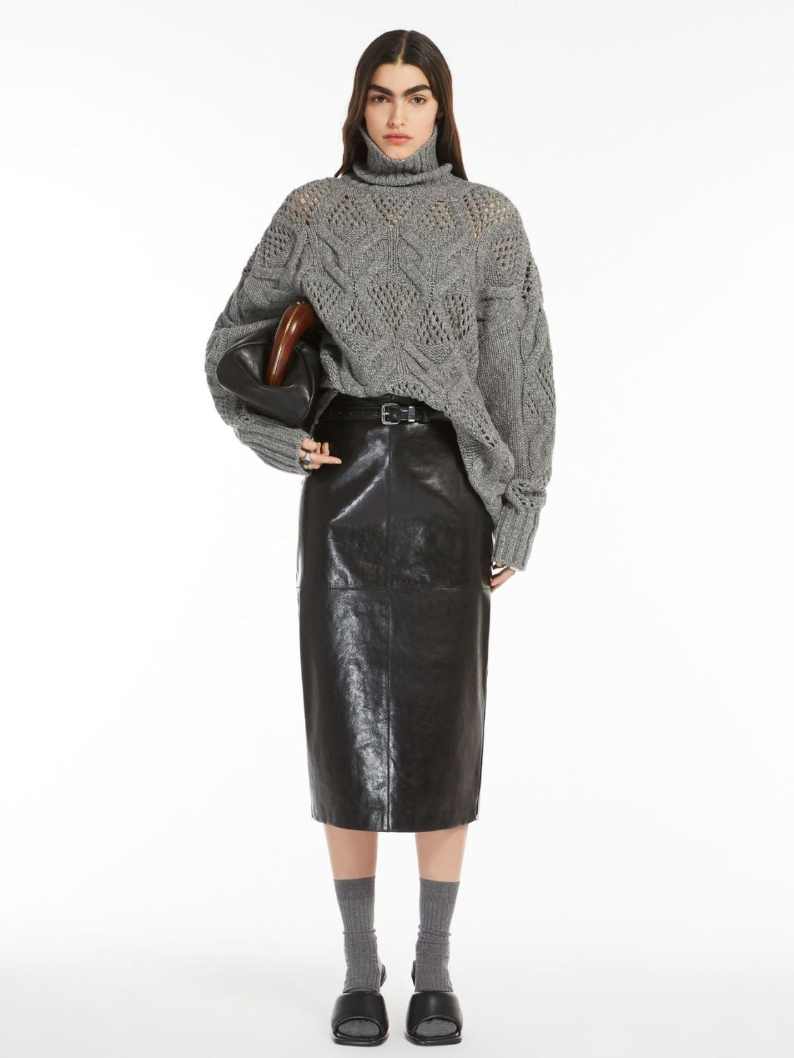 MAX MARA SPORTMAX Sophisticated Leather Midi Skirt