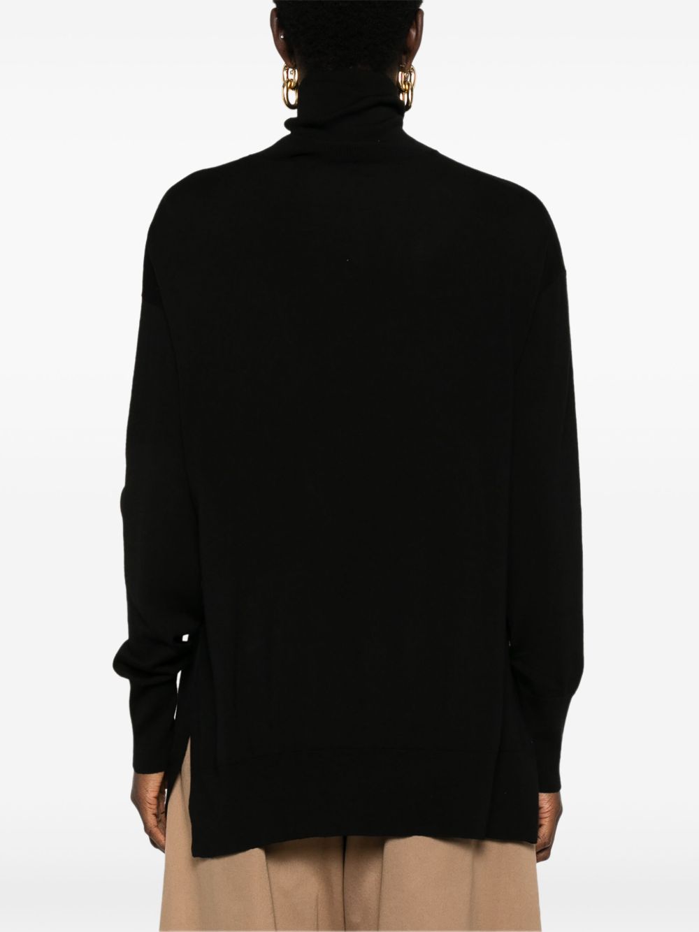 S MAX MARA High Neck Ribbed Sweater with Short Side Slits - Women’s Size L