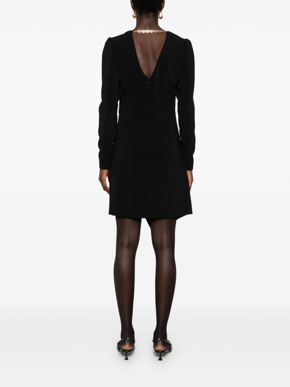 TWIN-SET Crepe V-Neck Mini Dress with Chain Detail