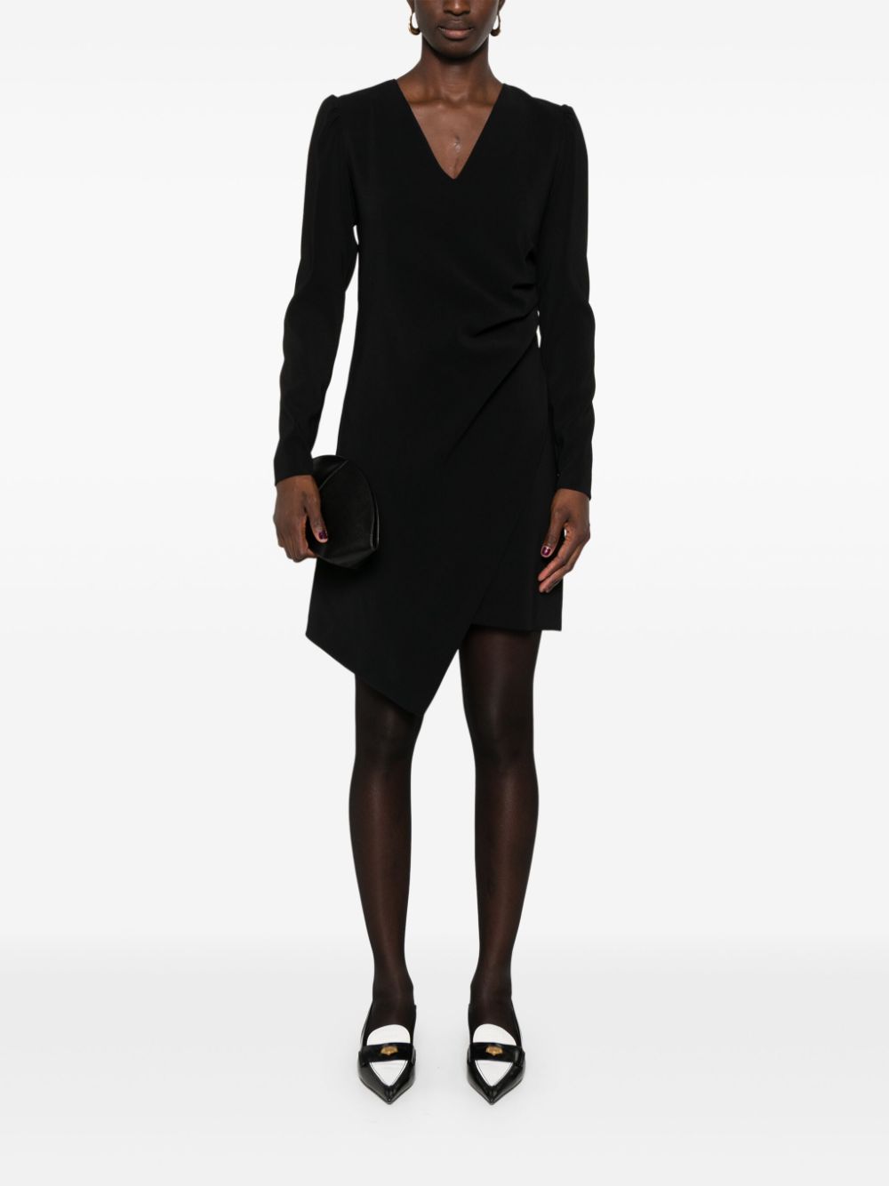 TWIN-SET Crepe V-Neck Mini Dress with Chain Detail