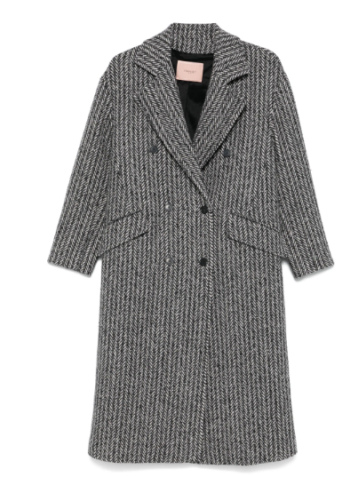 TWIN-SET Double-Breasted Herringbone Jacket