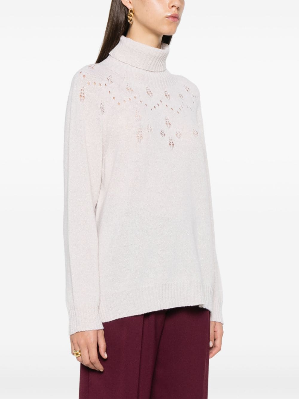 TWIN-SET Women's Roll Neck Sweater with Lurex Detailing