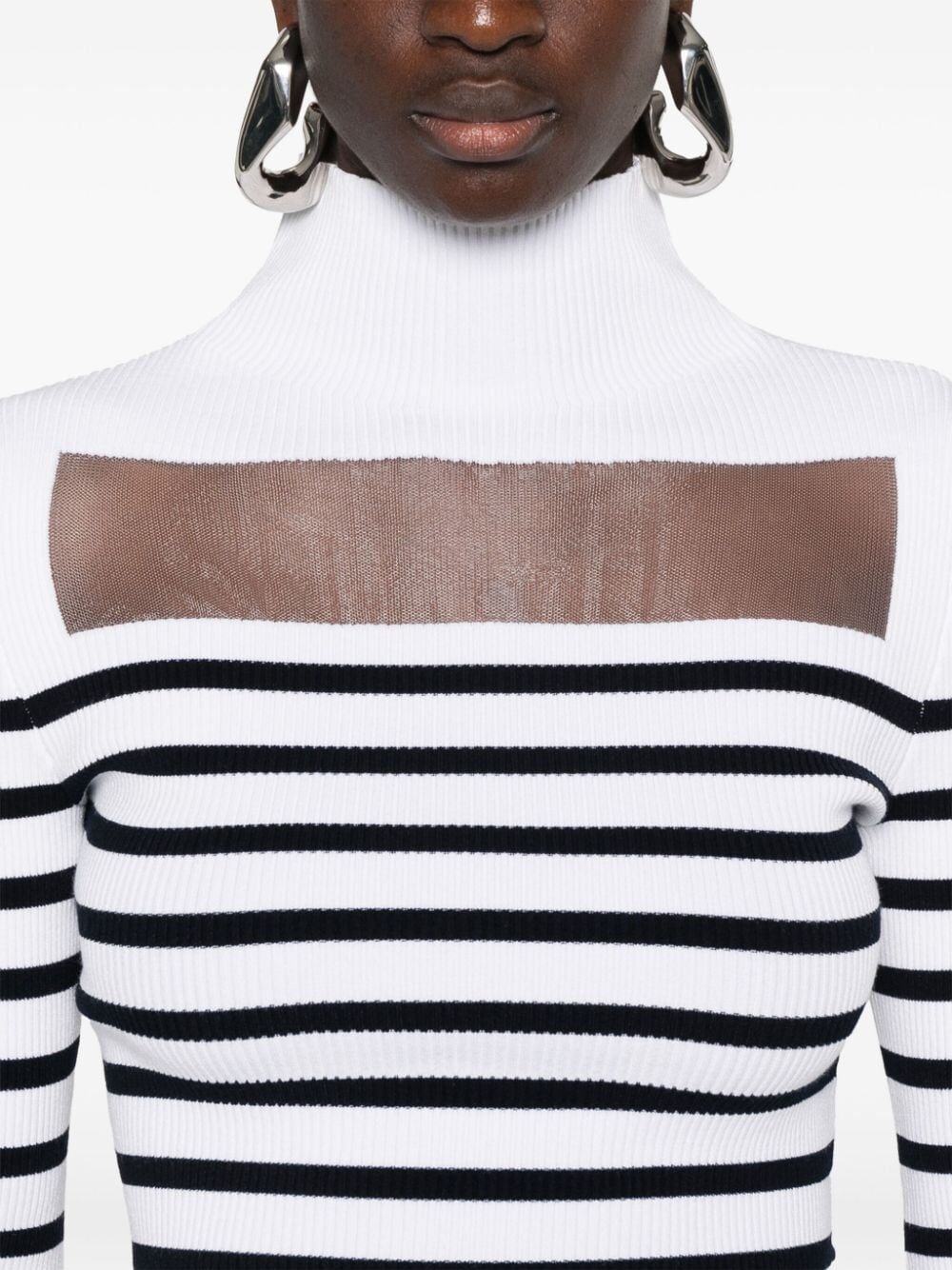 JEAN PAUL GAULTIER Ribbed Mariniere Pullover with Transparent Window Detail