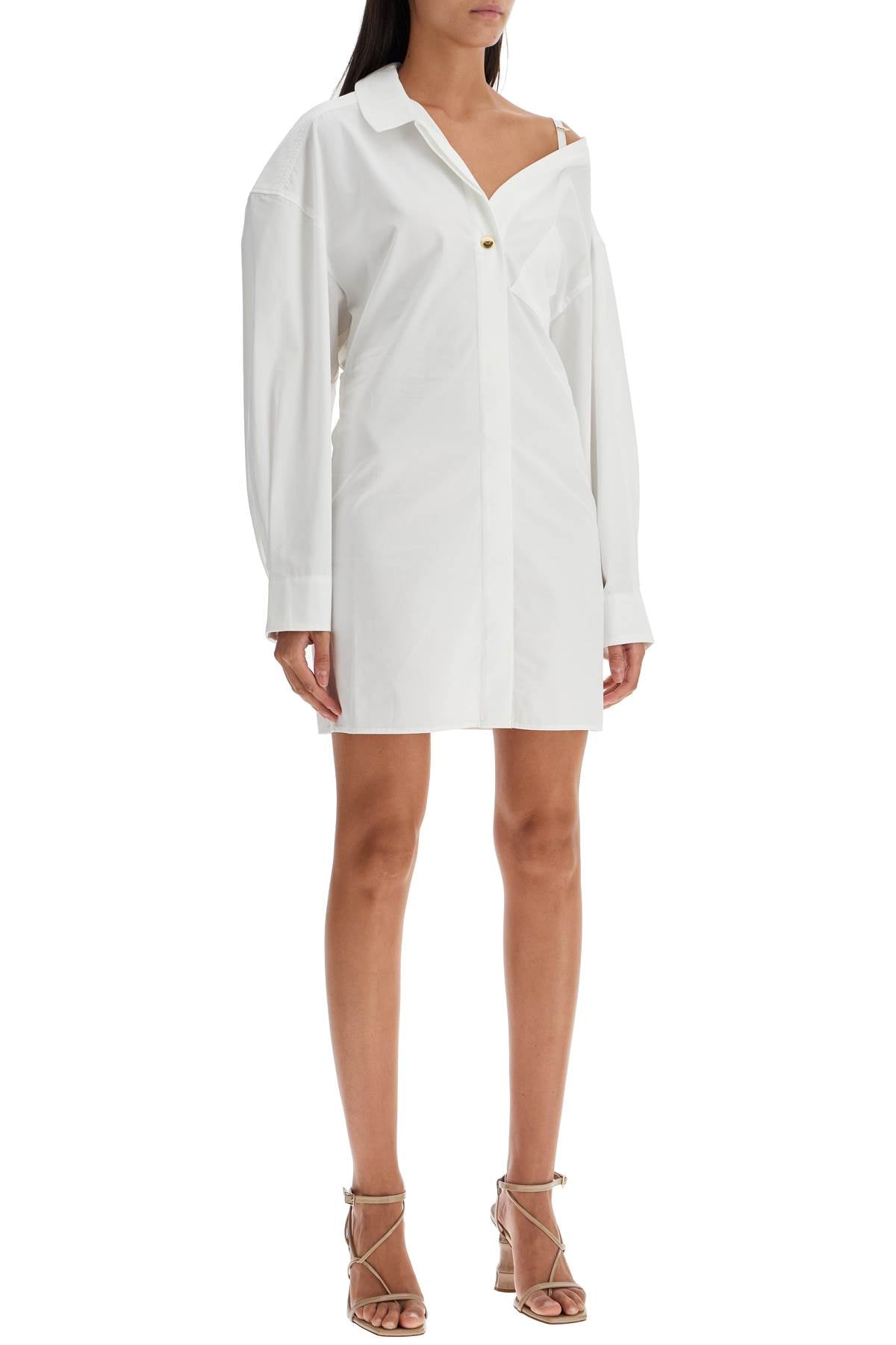 JACQUEMUS Asymmetric Neck Cotton Mini Shirt Dress