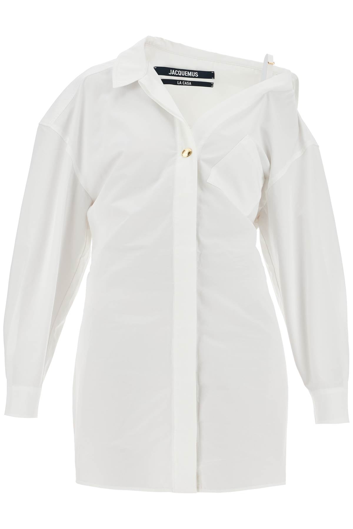 JACQUEMUS Asymmetric Neck Cotton Mini Shirt Dress