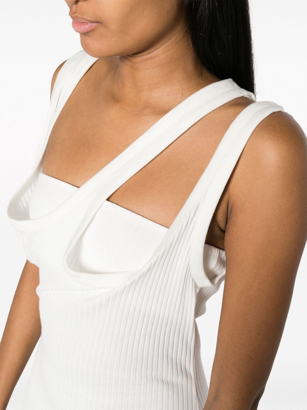 THE ATTICO Asymmetric Neckline Ribbed Midi Dress